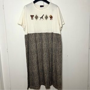 Vintage 90s PGB Embellished Safari Themed Cheetah Print T Shirt Maxi Dress